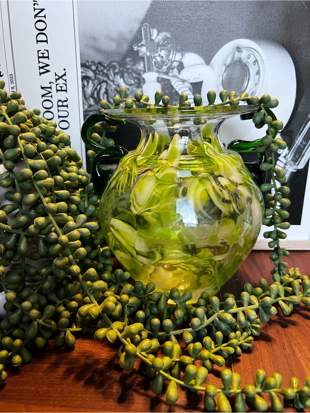 Artisan Handblown Green Glass Decorative Vase